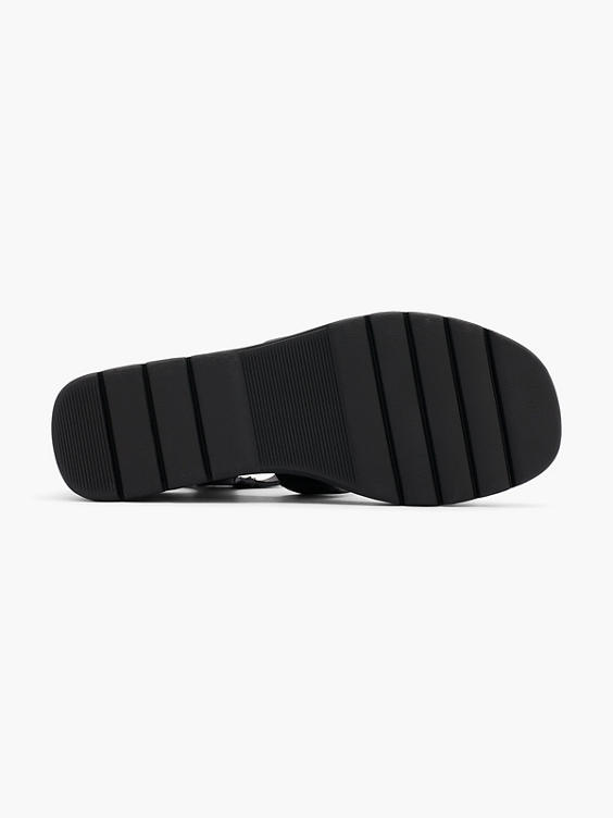 Black Wedge Sandal with Buckle Detail