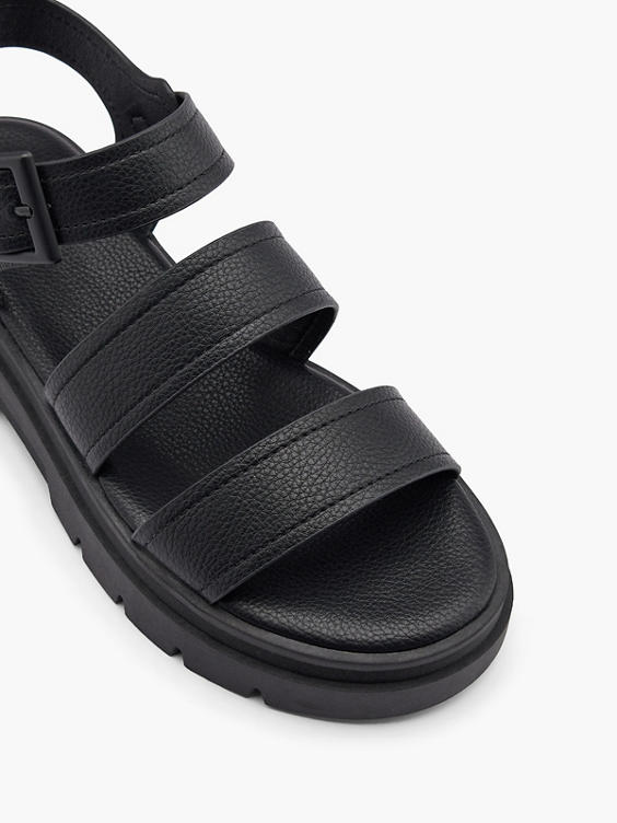 Black Chunky Strapped Sandal with Buckle