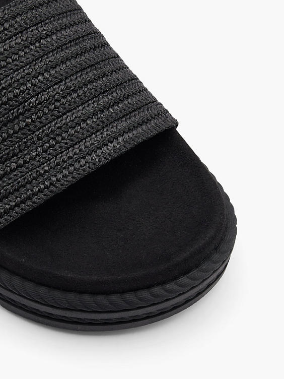 Black Platform Slip On Footbed Sandal 
