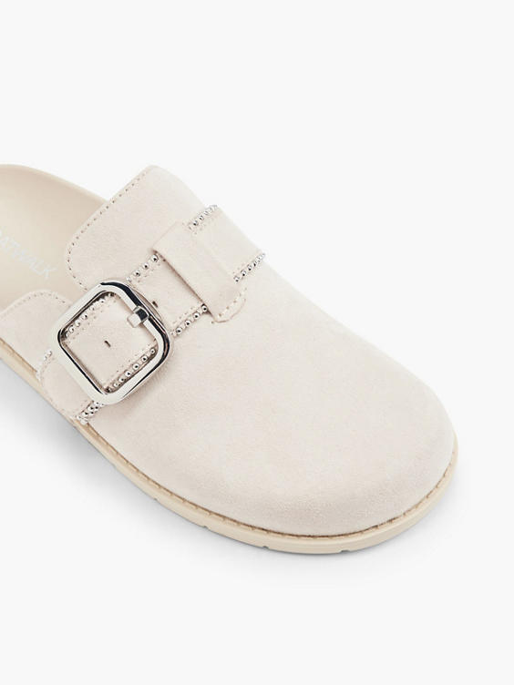 Beige Closed Toe Footbed with Buckle and Stud Detail