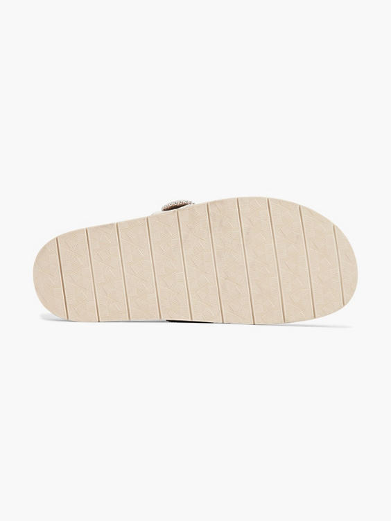 Beige Closed Toe Footbed with Buckle and Stud Detail