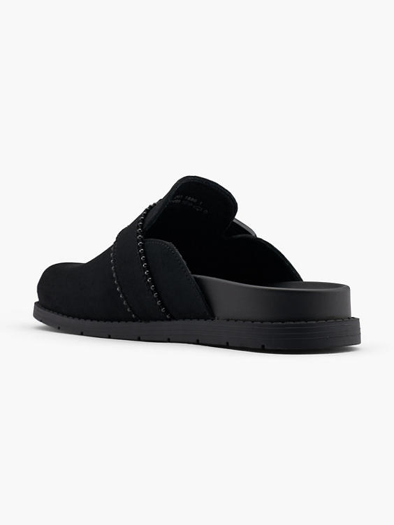 Black Closed Toe Sandal with Studs and Buckle Detail