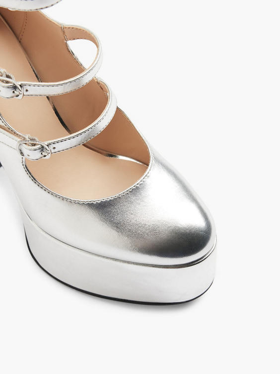Silver Extra Platform Heel with Ankle Straps 