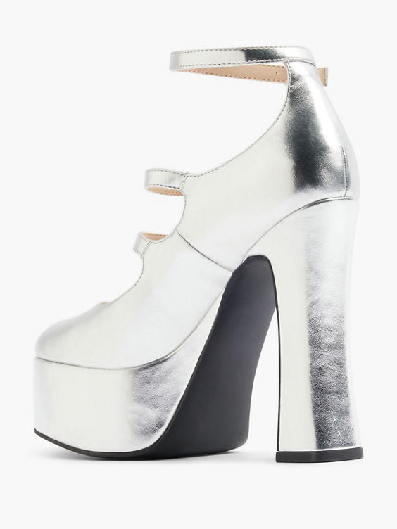 Silver Extra Platform Heel with Ankle Straps 