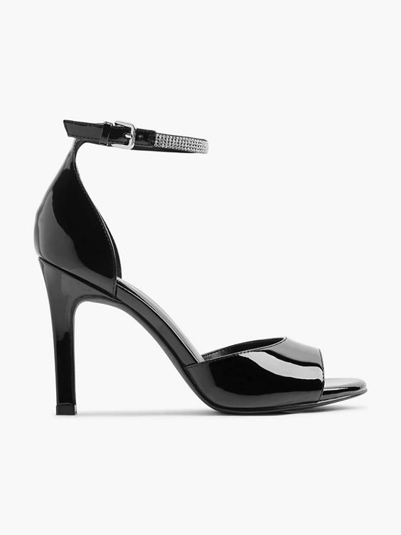 Black Patent High Heel with Ankle Strap