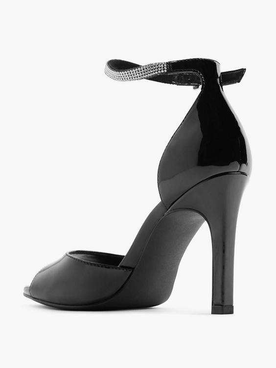 Black Patent High Heel with Ankle Strap