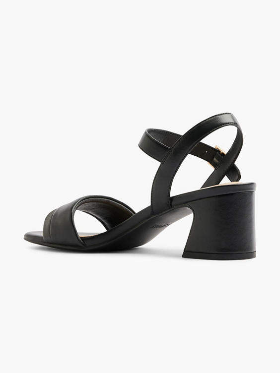 Black Block Heel Sandal with Metallic Details