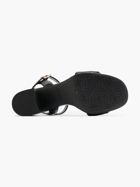 Black Block Heel Sandal with Metallic Details