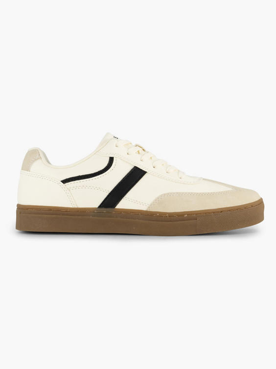 White/Beige Lace Up Casual Trainers