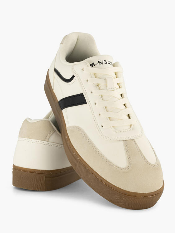 White/Beige Lace Up Casual Trainers