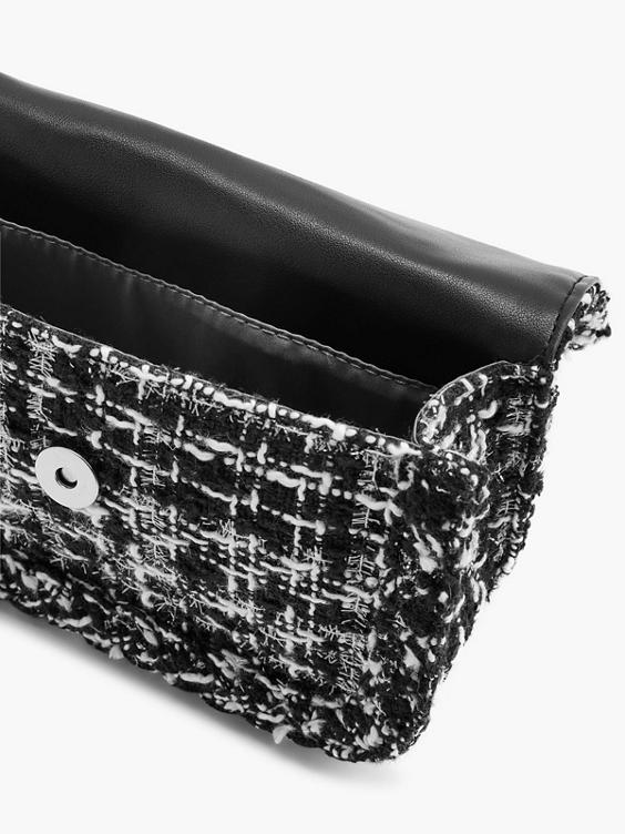 Black and Silver Tweed Textile Shoulder Bag