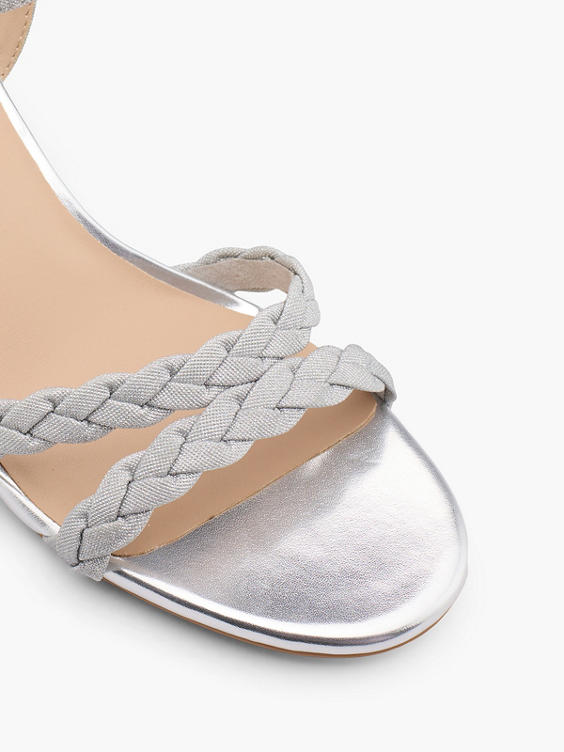 Silver Sparkly Block Heeled Sandals 