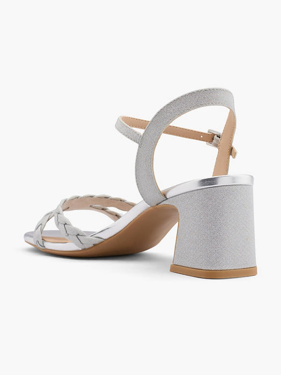 Silver Sparkly Block Heeled Sandals 