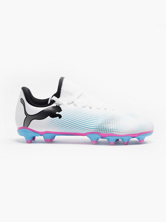 Future 7 Play FG/AG White/Pink/Blue Juniors Football Boots