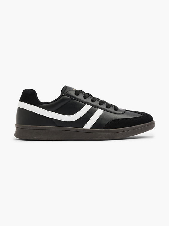 Black/White Court Lace Up Casual Trainers