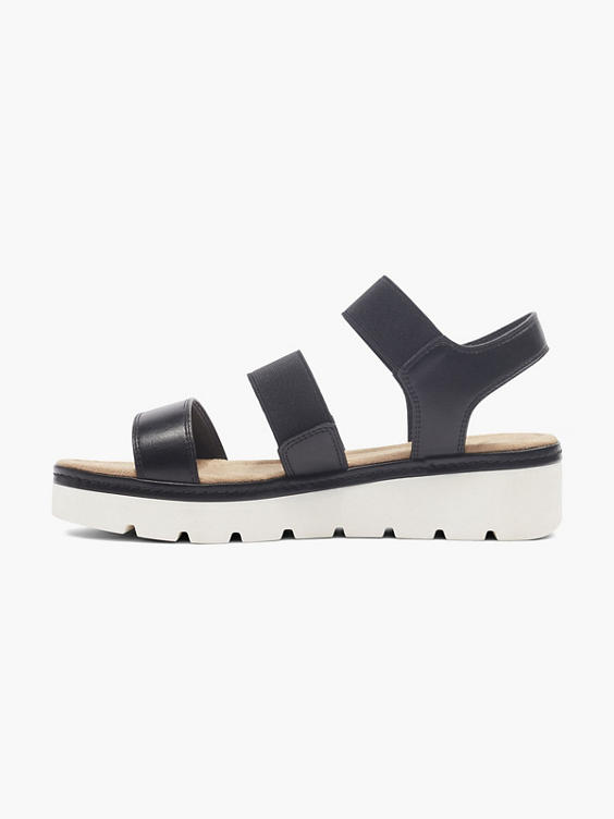 Black and White Contrasting Platform Sandal with Elasticated Straps 