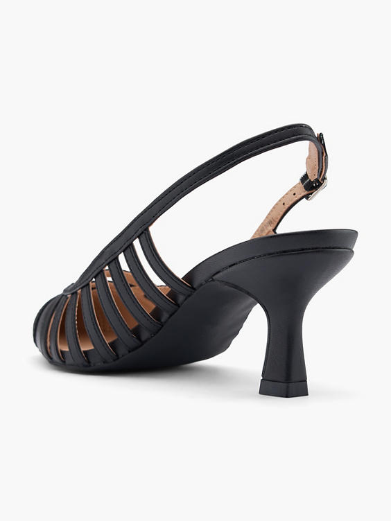 Black Leather Cut Out Slingback Heel