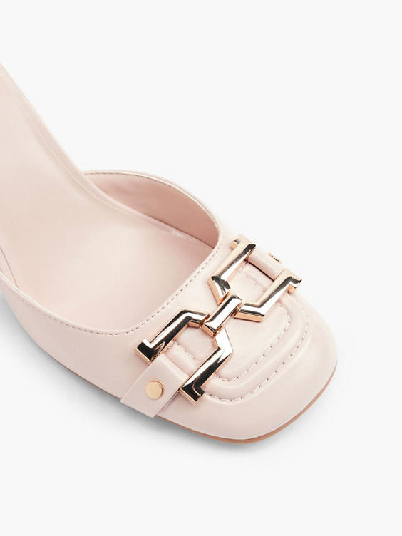 Pink Square Toe Block Heel with Snaffle Detail