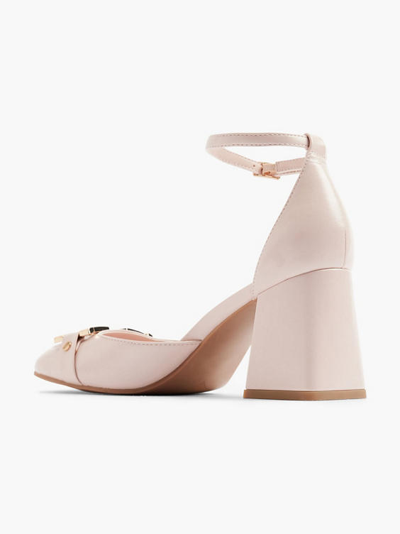Pink Square Toe Block Heel with Snaffle Detail