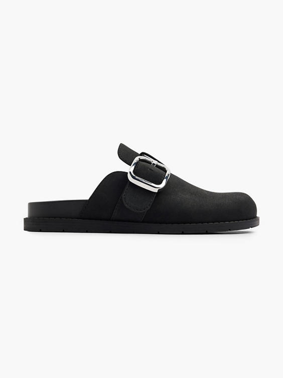 Black Closed Toe Footbed with Buckle Detail