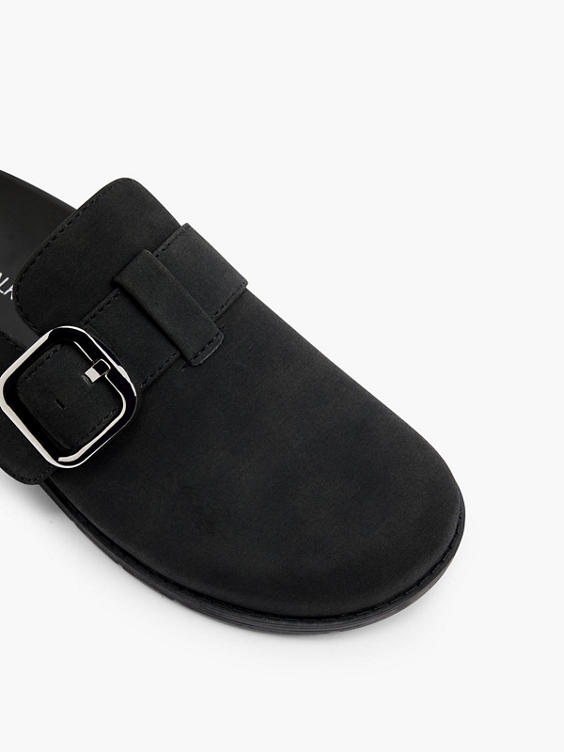 Black Closed Toe Footbed with Buckle Detail