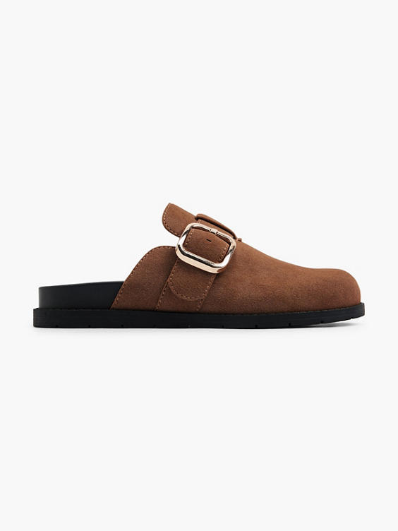 Brown Closed Toe Footbed with Buckle Detail