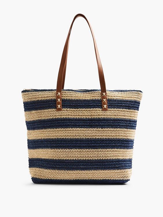 Navy and Beige Striped Summer Bag