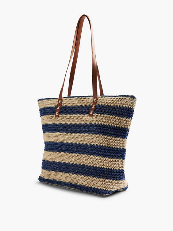 Navy and Beige Striped Summer Bag
