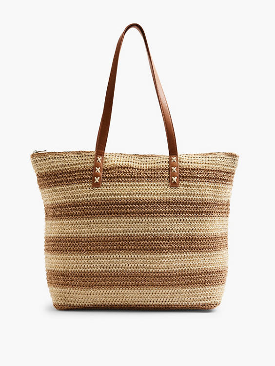 Tan and Beige Striped Summer Bag 