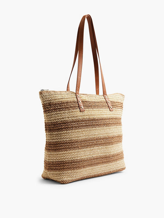 Tan and Beige Striped Summer Bag 
