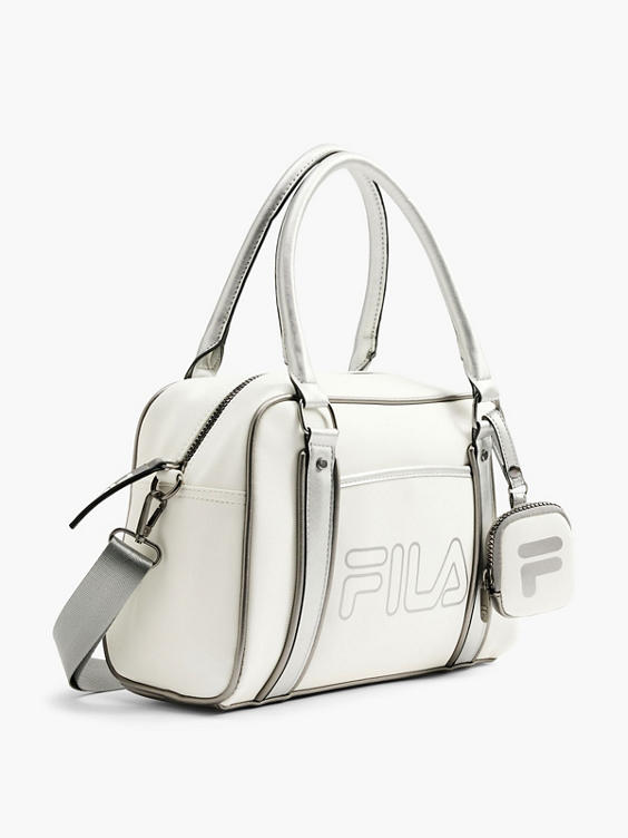 White Fila Bag with Metallic Details and Adjustable Strap