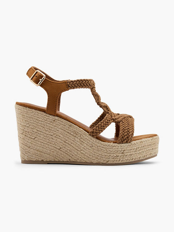 Brown Woven Strap Wedge Heels