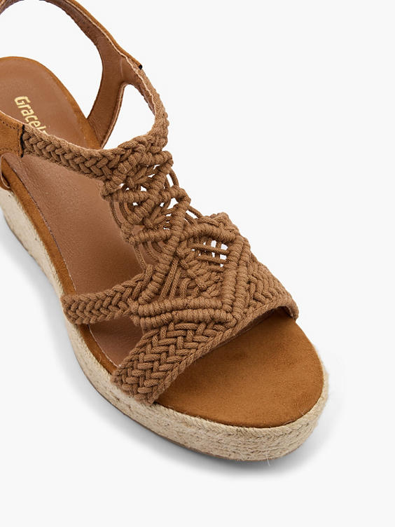 Brown Woven Strap Wedge Heels