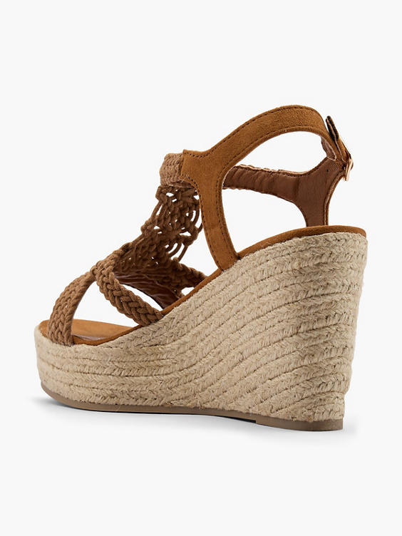 Brown Woven Strap Wedge Heels