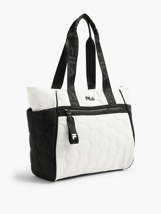 Fila Black and White Quilted Handbag with Contrasting Details  