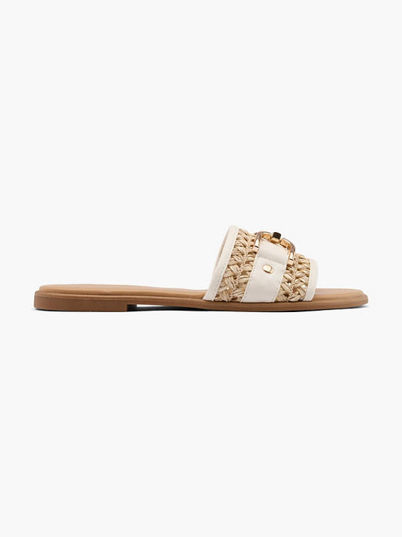 Natural Woven Slip On Mule with Metal Detail