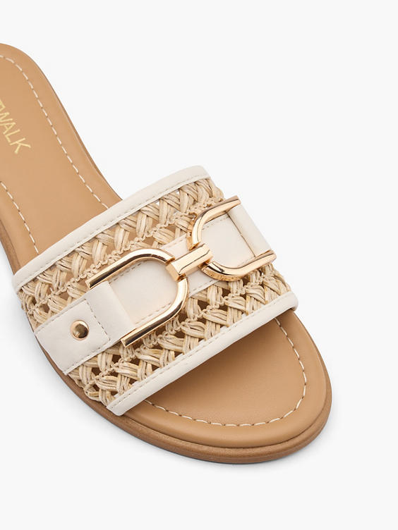 Natural Woven Slip On Mule with Metal Detail