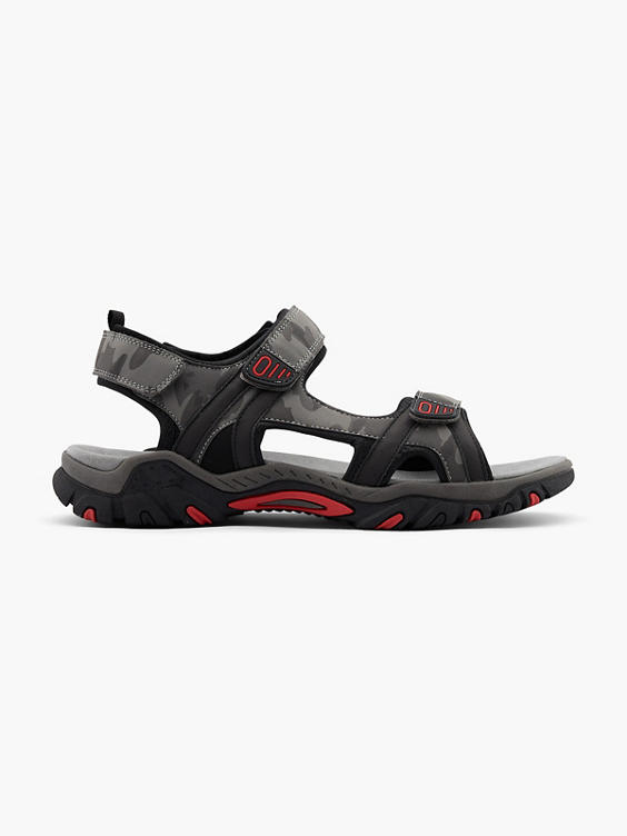 Black/Grey/Red Camouflage Twin Strap Sandals