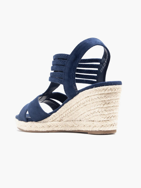 Navy Elasticated Strap Wedge Sandal 