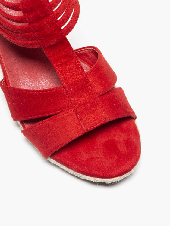 Red Elasticated Strap Wedge Sandal 