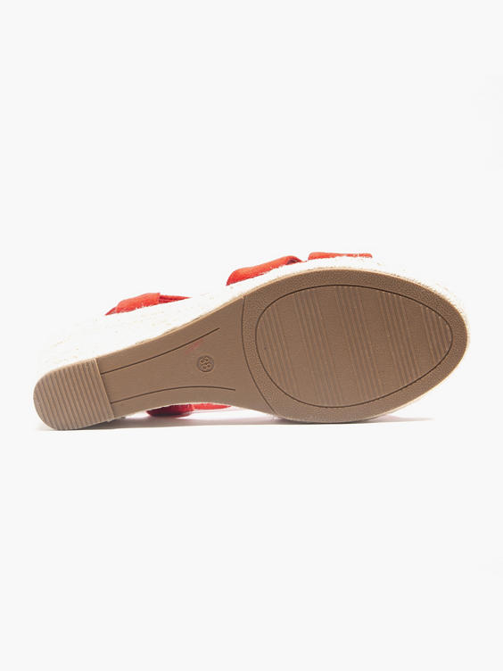 Red Elasticated Strap Wedge Sandal 
