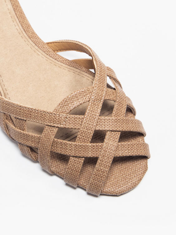Brown Woven Detailed Ballerina with Ankle Strap 