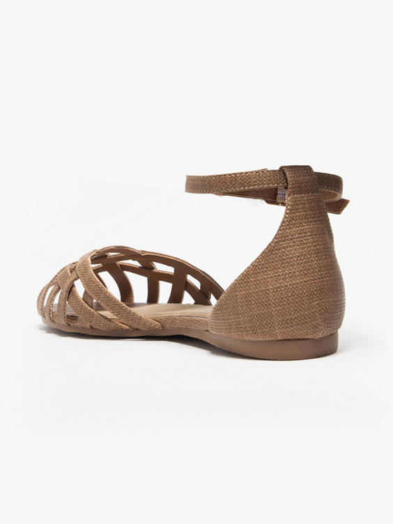 Brown Woven Detailed Ballerina with Ankle Strap 