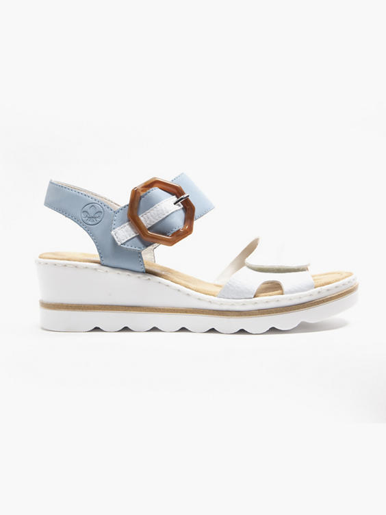 Rieker Blue and White Comfort Wedge Sandal 
