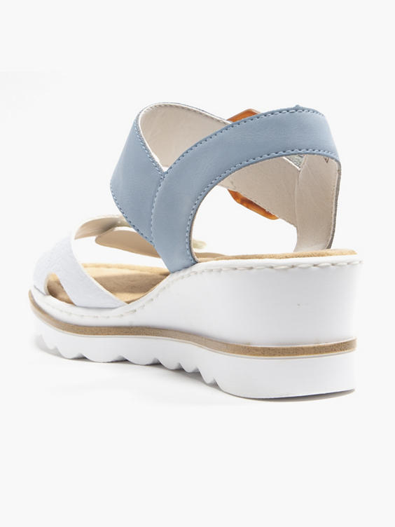 Rieker Blue and White Comfort Wedge Sandal 