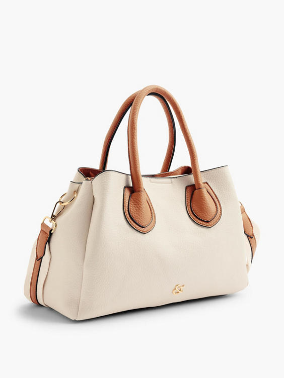 Light Beige Contrasting Strap Handbag with Removable Shoulder Strap