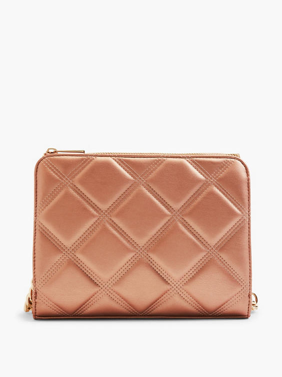 Rose Gold Quilted Handbag with Gold Chain Strap