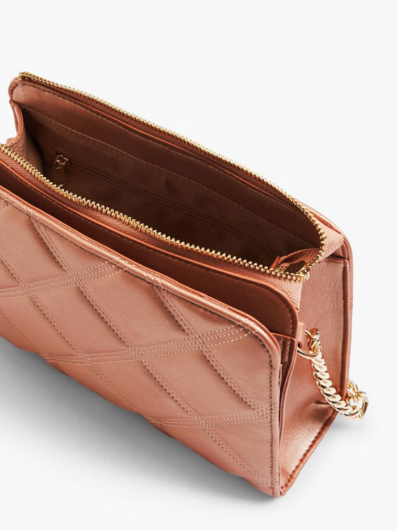 Rose Gold Quilted Handbag with Gold Chain Strap