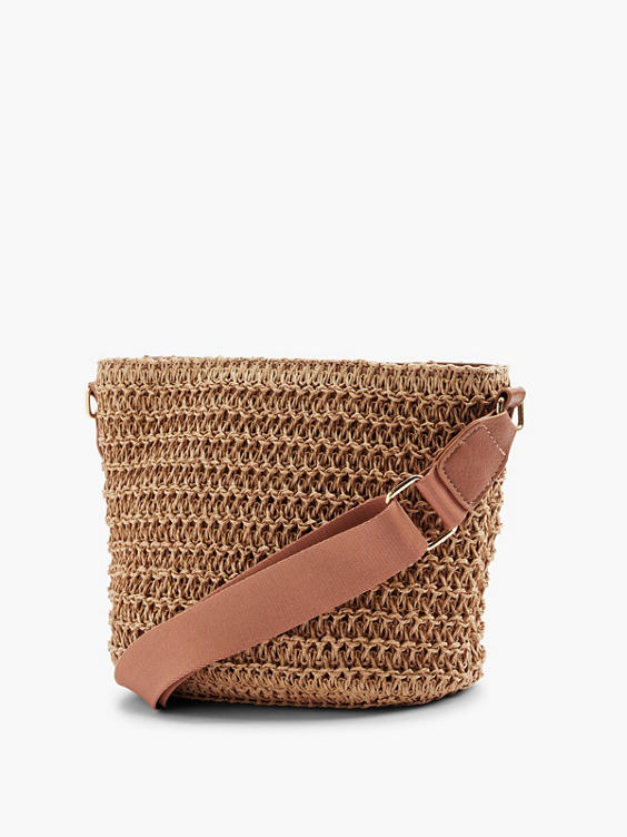 Brown Straw Summer Bag with Adjustable Shoulder Strap