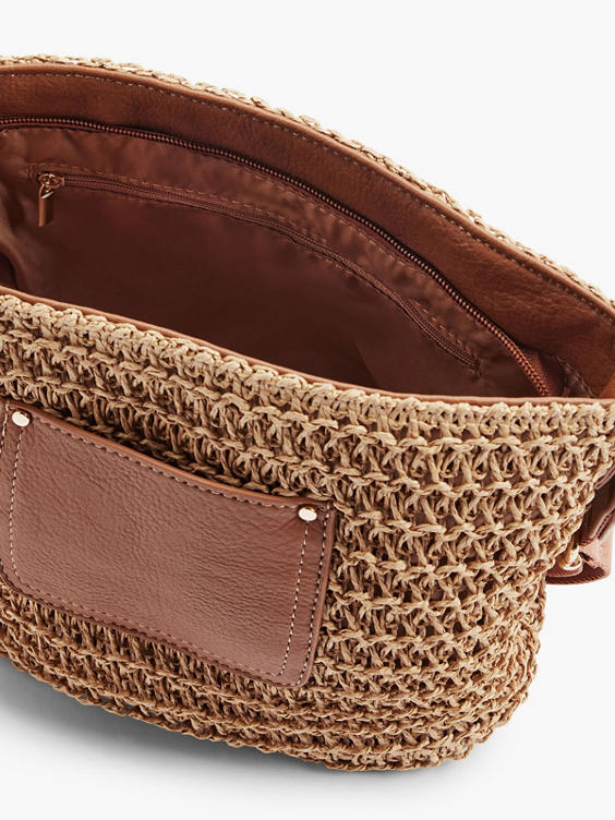 Brown Straw Summer Bag with Adjustable Shoulder Strap